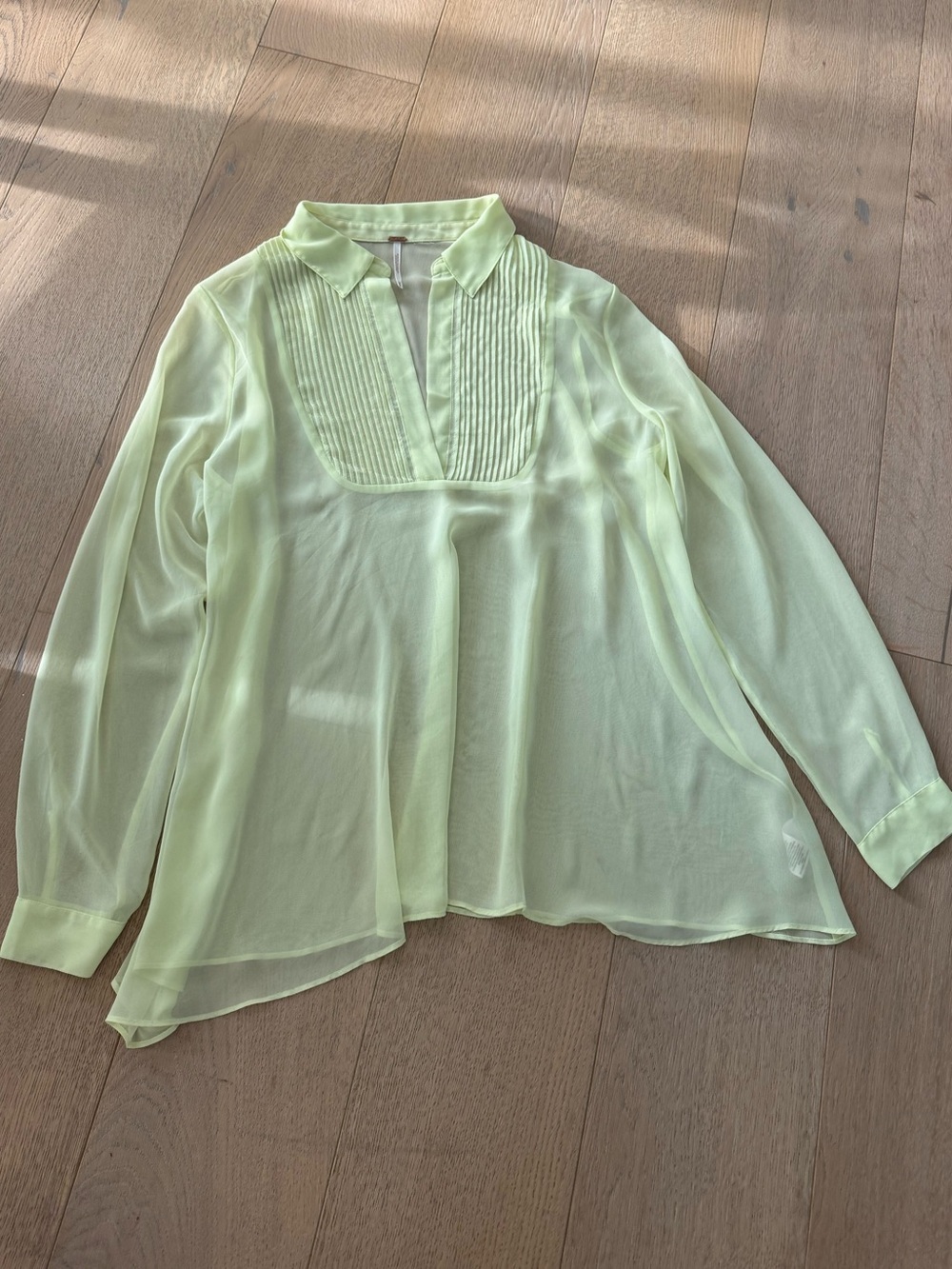 Free People Sheer Long Sleeve Shirt Lime Green Size Small